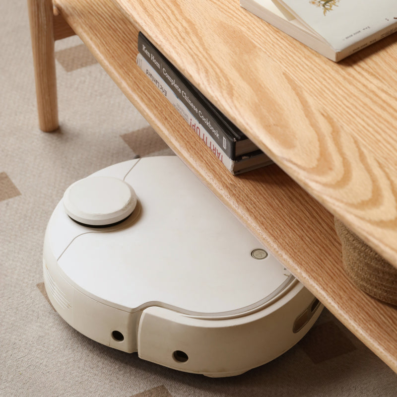 Minimalist Home Coffee Table, Solid Wood Top with Shelf