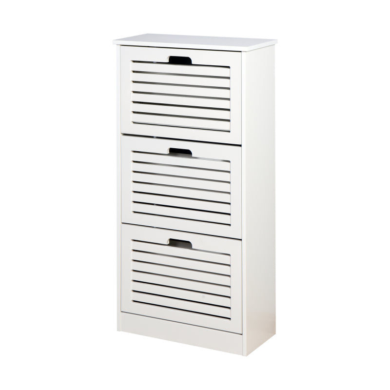 Modern Slim White Shoe Cabinet for Entryway, 3 Flip Doors