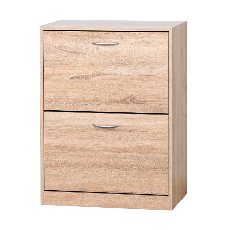 Modern Oak Shoe Cabinet for Entryway with Dual Flip Doors