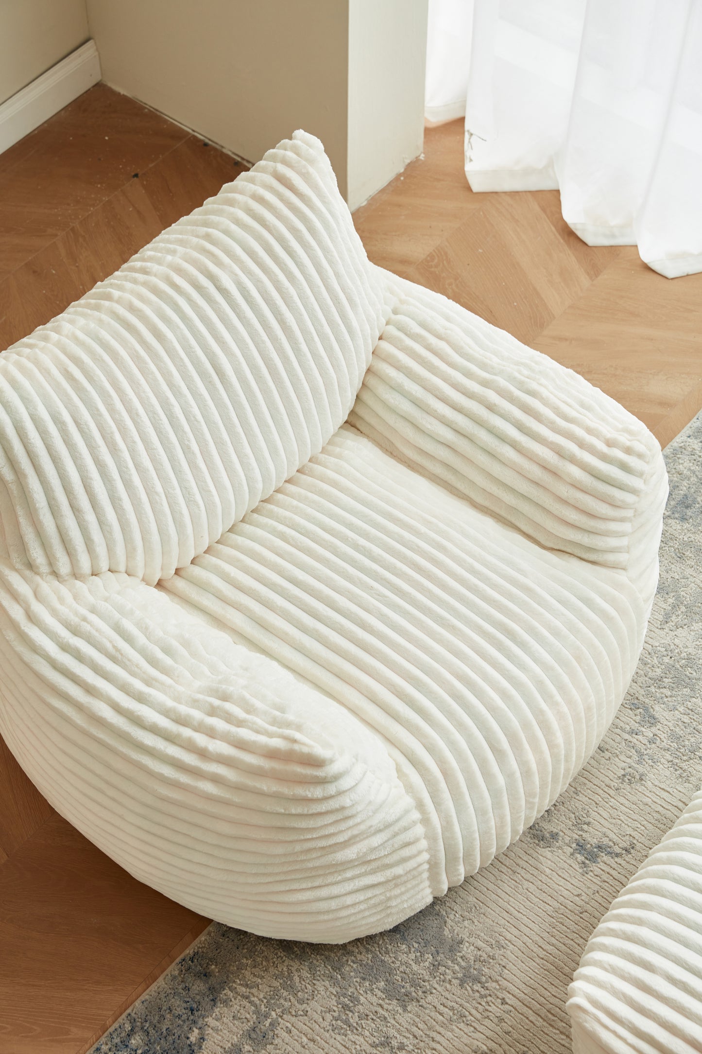 Oversized Faux Fur Bean Bag Chair & Ottoman for Living Room