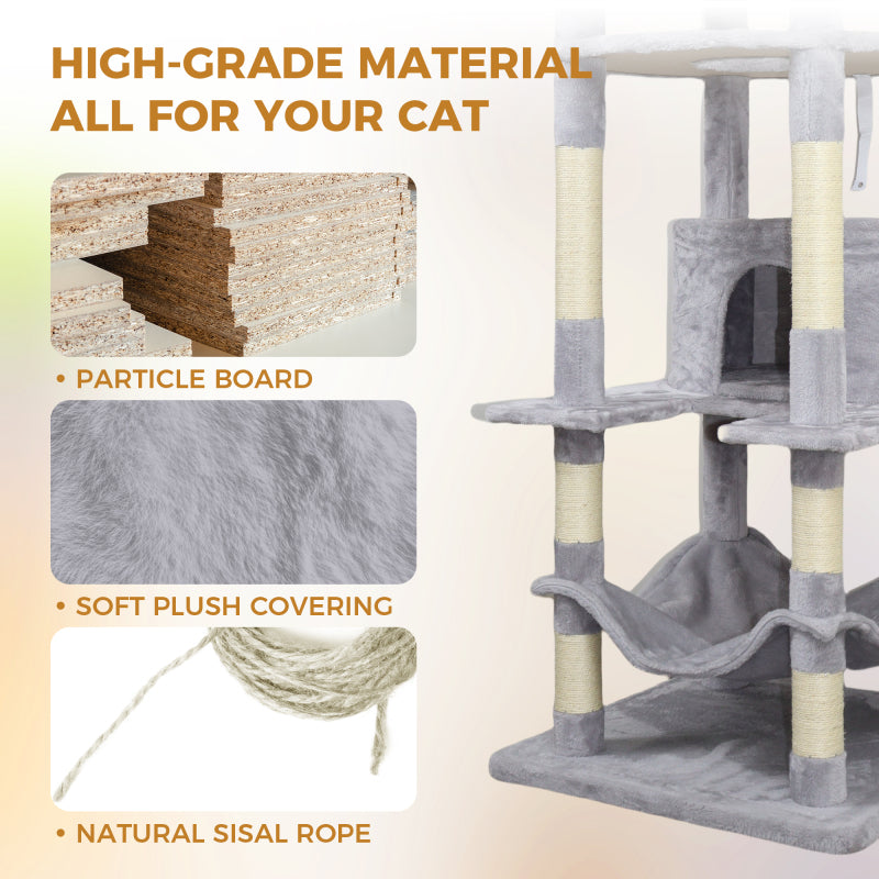 Modern Gray Cat Tree for Living Room, Cozy Hideaway