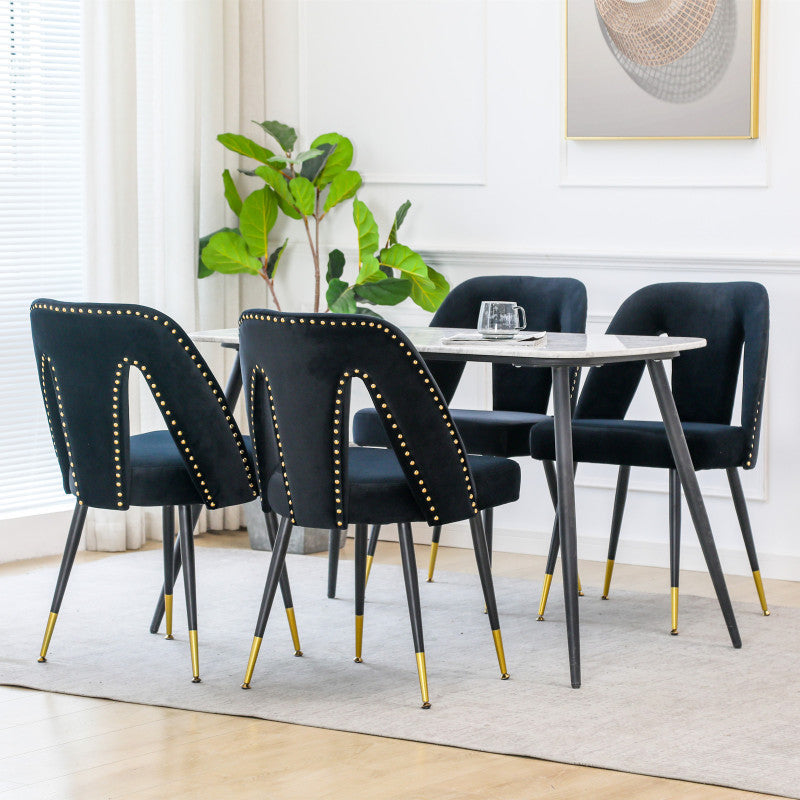 A&A Furniture Akoya Velvet Dining Chairs, Gold-Tipped Legs