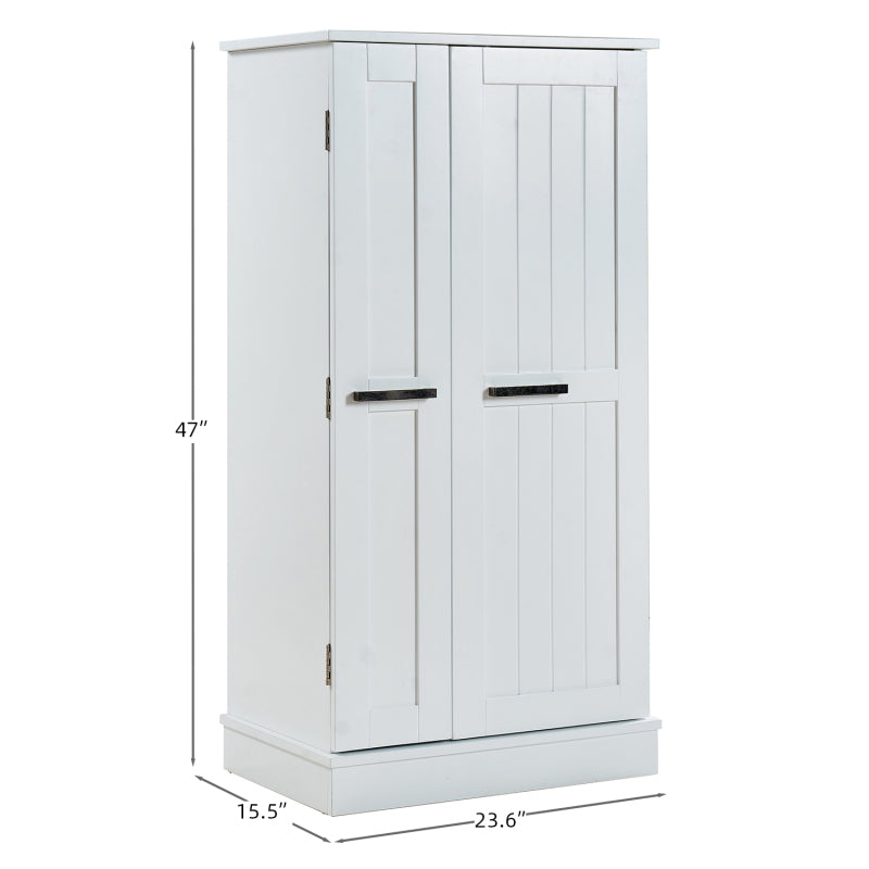 Modern White Pantry Cabinet for Kitchen, Adjustable Shelves