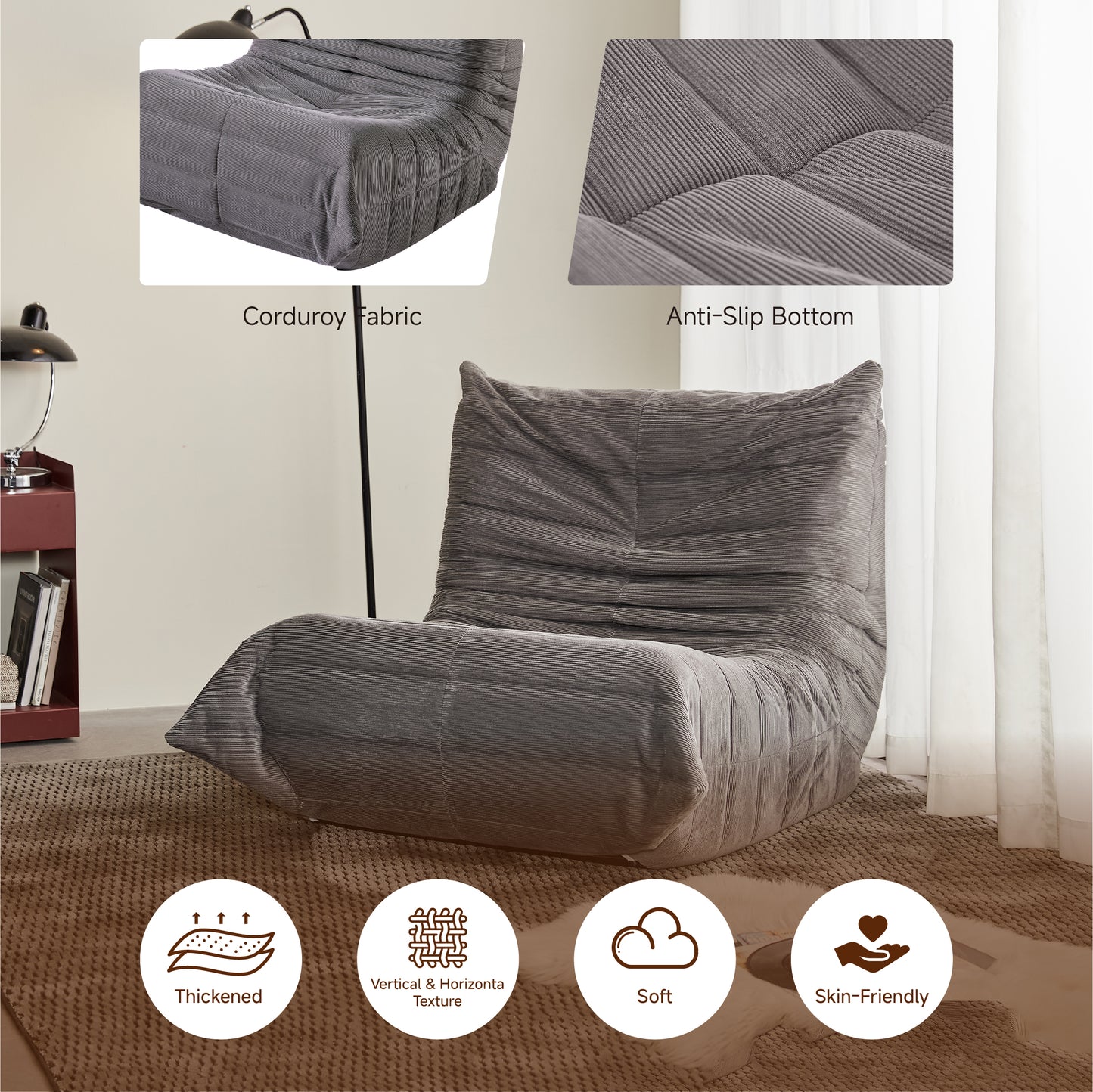 Cozy Teddy Bean Bag Chair for Reading Nooks, Memory Foam