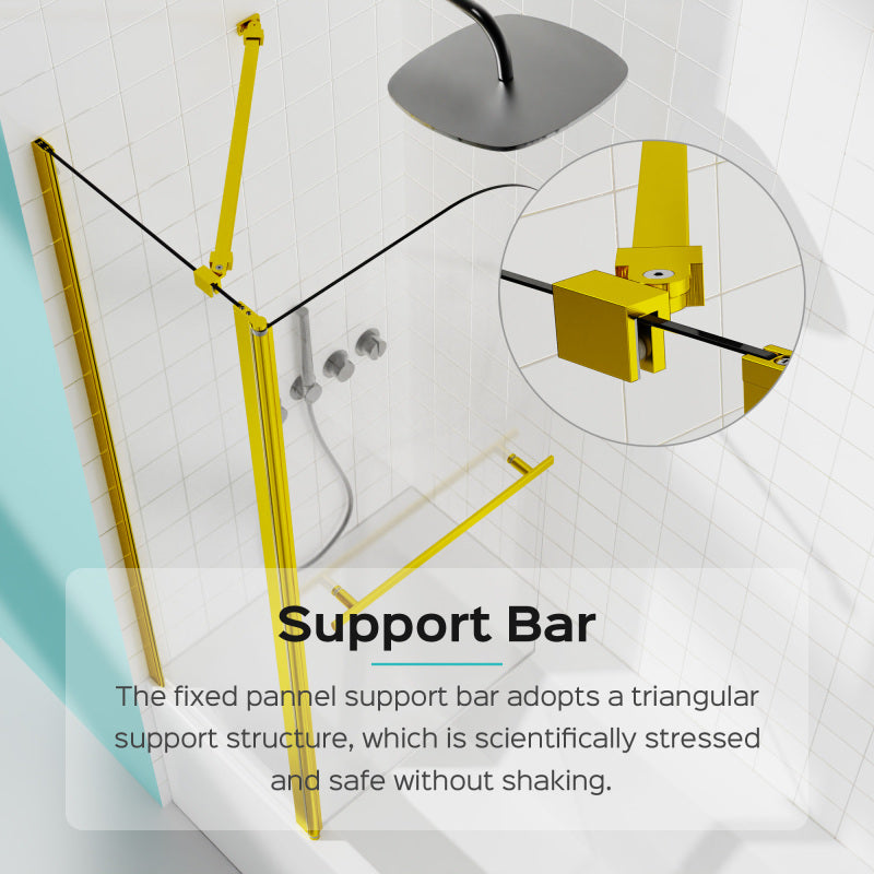 Frameless Folding Tub Door, Brushed Gold, 1/4" Tempered