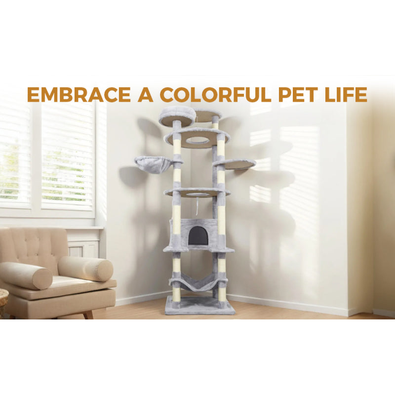 Modern Gray Cat Tree for Living Room, Cozy Hideaway