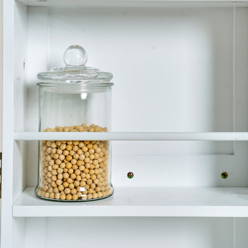 Modern White Pantry Cabinet for Kitchen, Adjustable Shelves