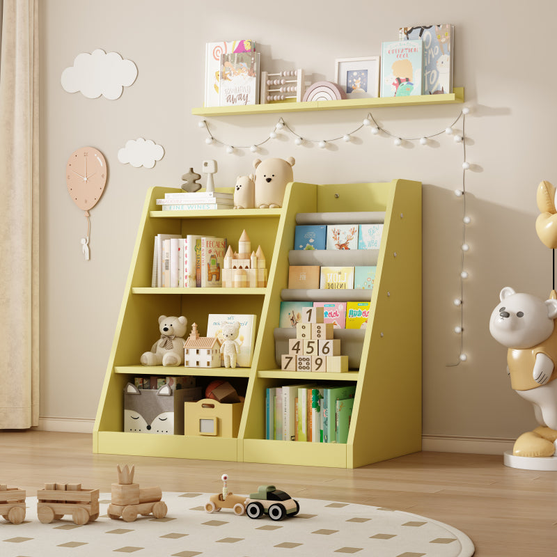 Playful Yellow Bookshelf & Toy Bin for Nursery, Easy Access