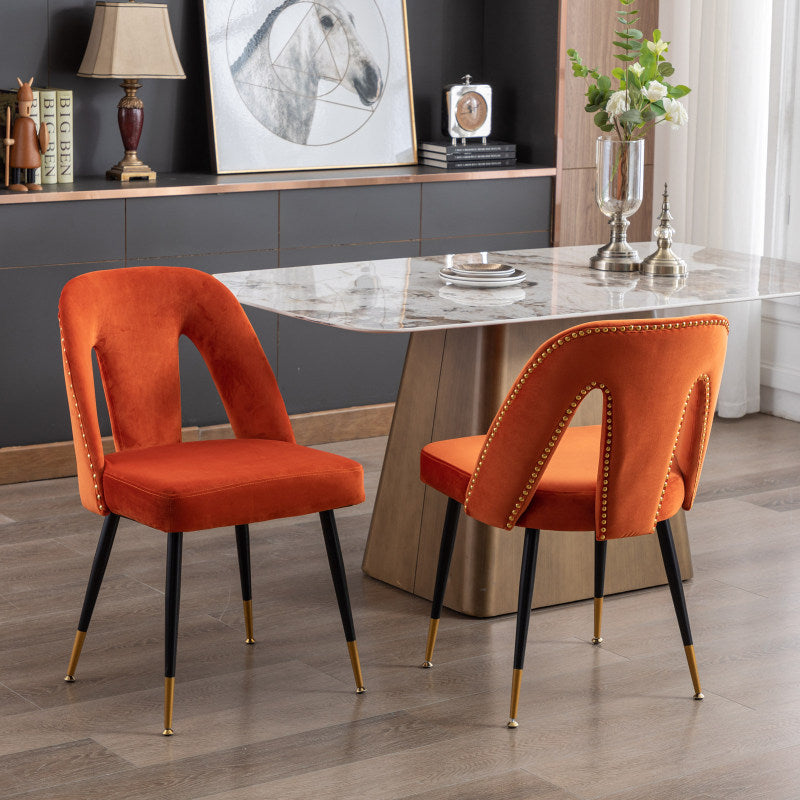 A&A Furniture Akoya Velvet Dining Chairs, Gold-Tipped Legs