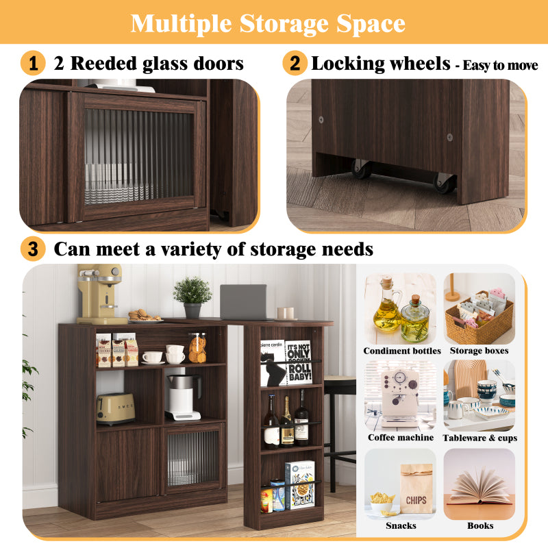 Modern Walnut Bar Cabinet for Dining, Rotating Top