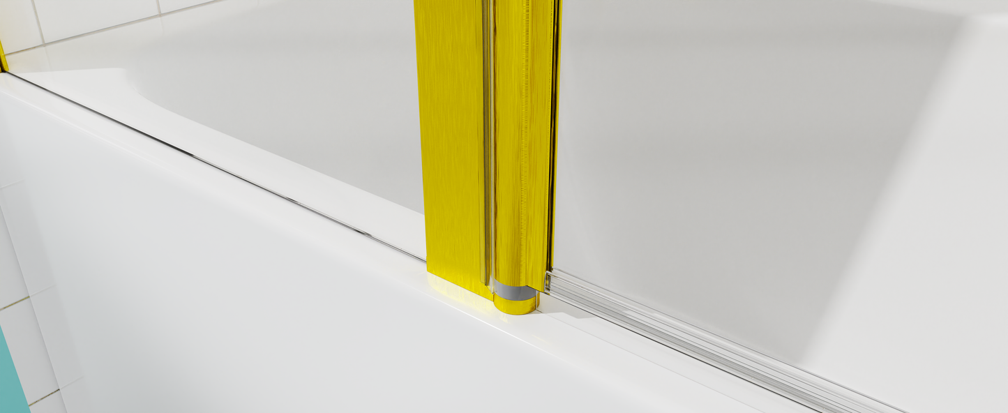 Frameless Folding Tub Door, Brushed Gold, 1/4" Tempered