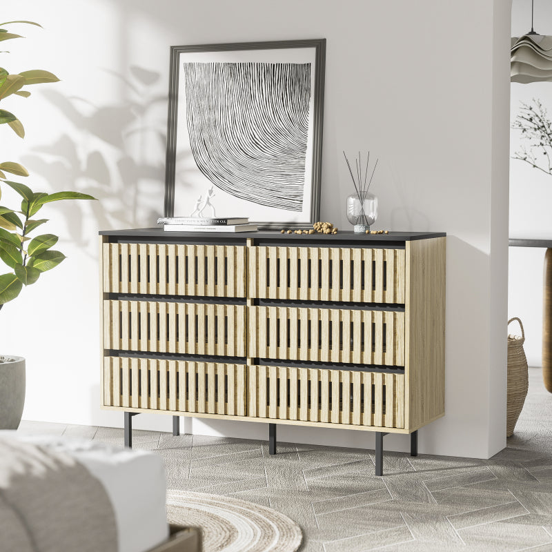 Modern Fluted 6-Drawer Bedroom Dresser, Two-Tone Design