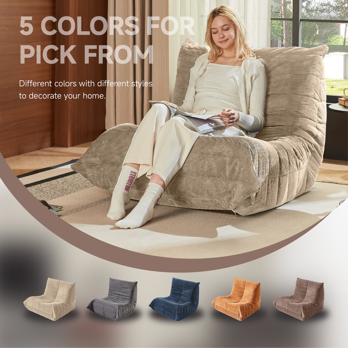 Cozy Teddy Bean Bag Chair for Reading Nooks, Memory Foam
