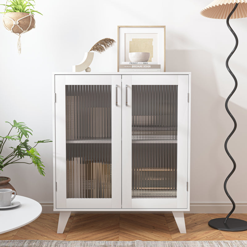 Modern Glass-Door Living Room Cabinet with Adjustable Shelf