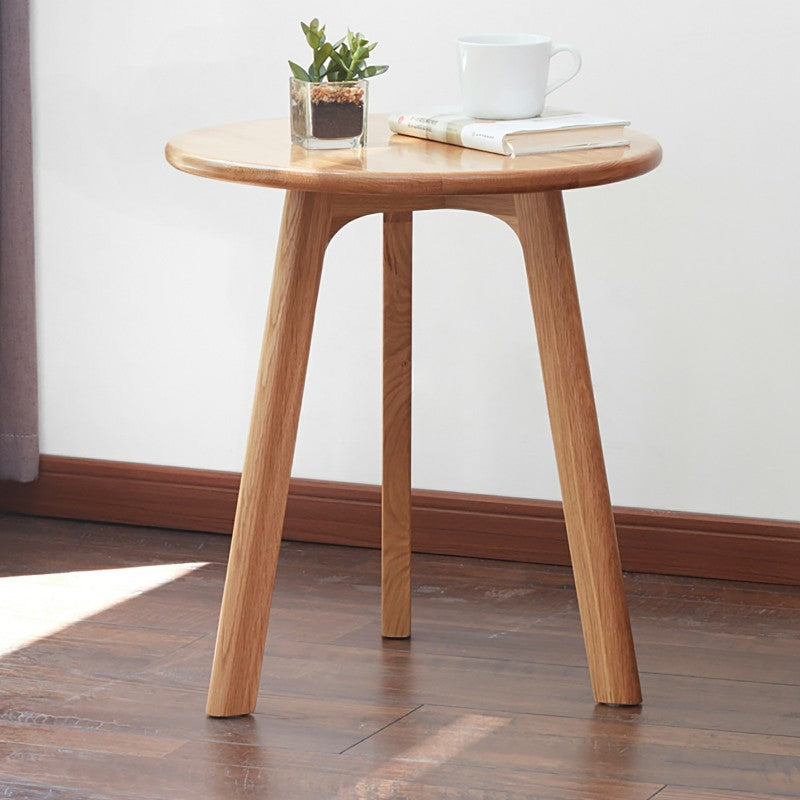 Modern Solid Oak Round End Table for Living Room