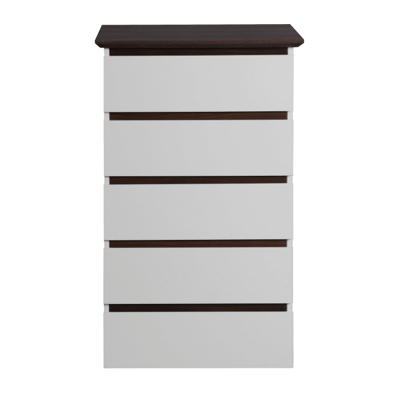 Modern 5-Drawer Bedroom Dresser, Two-Tone White & Walnut