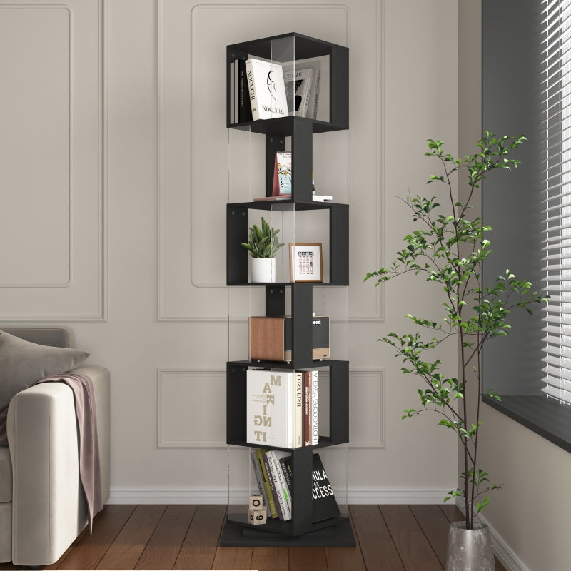 Modern Rotating 5-Tier Bookcase, Living Room, Anti-Tip Base