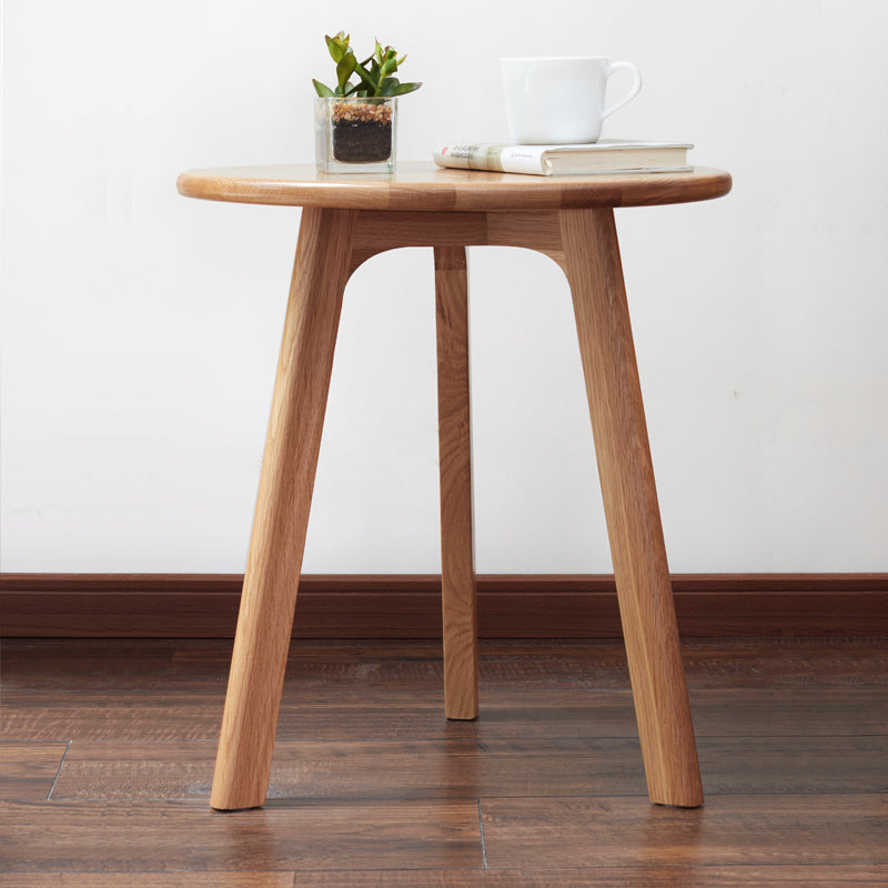 Modern Solid Oak Round End Table for Living Room