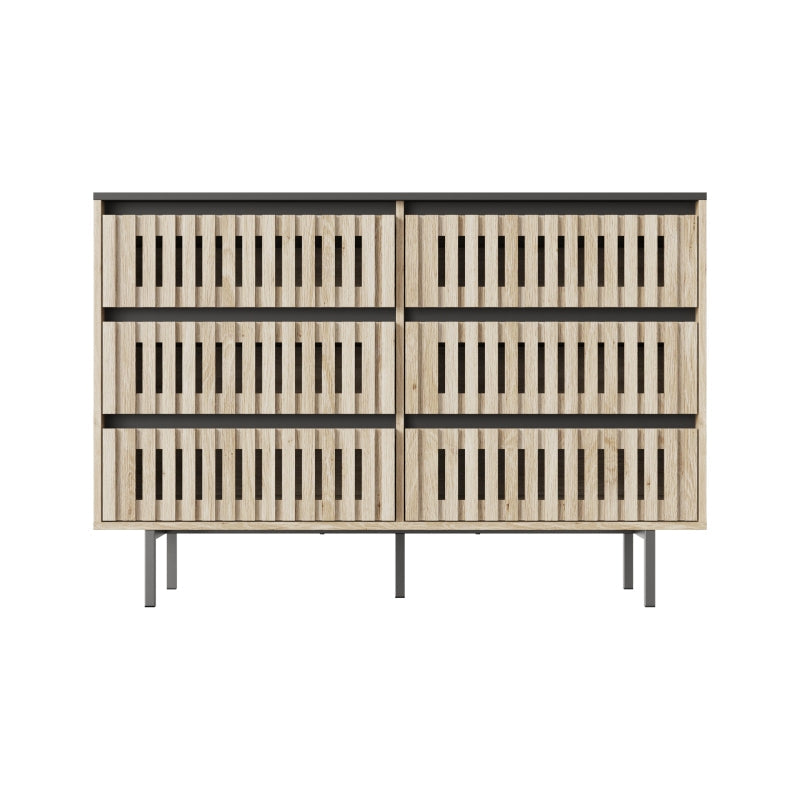 Modern Fluted 6-Drawer Bedroom Dresser, Two-Tone Design