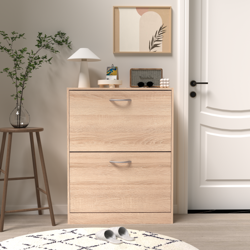 Modern Slim White Shoe Cabinet for Entryway, 3 Flip Doors