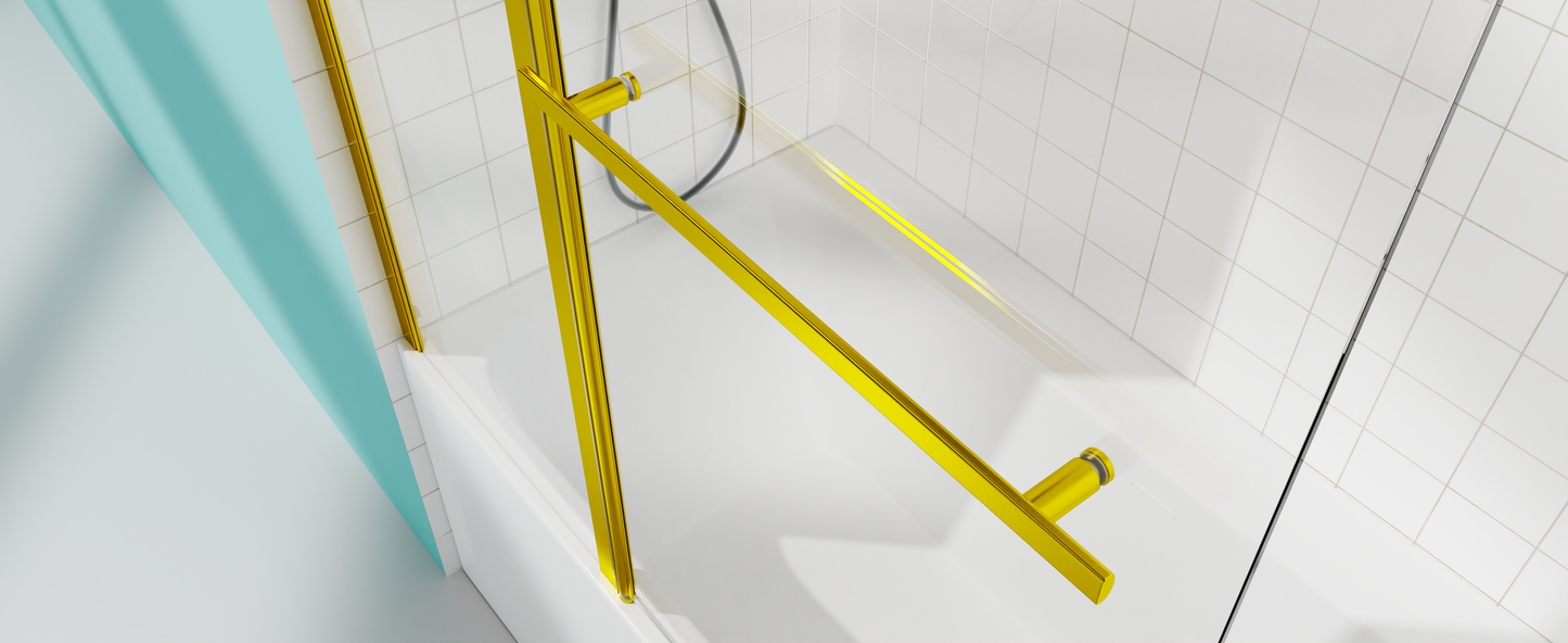 Frameless Folding Tub Door, Brushed Gold, 1/4" Tempered