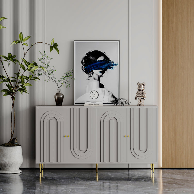 Modern Gray Sideboard for Dining & Entryway, 4-Door Storage