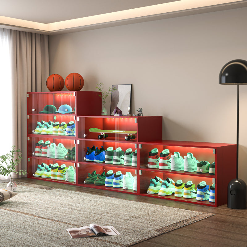Modern Red Sneaker Display Cabinet for Entryway with RGB LED