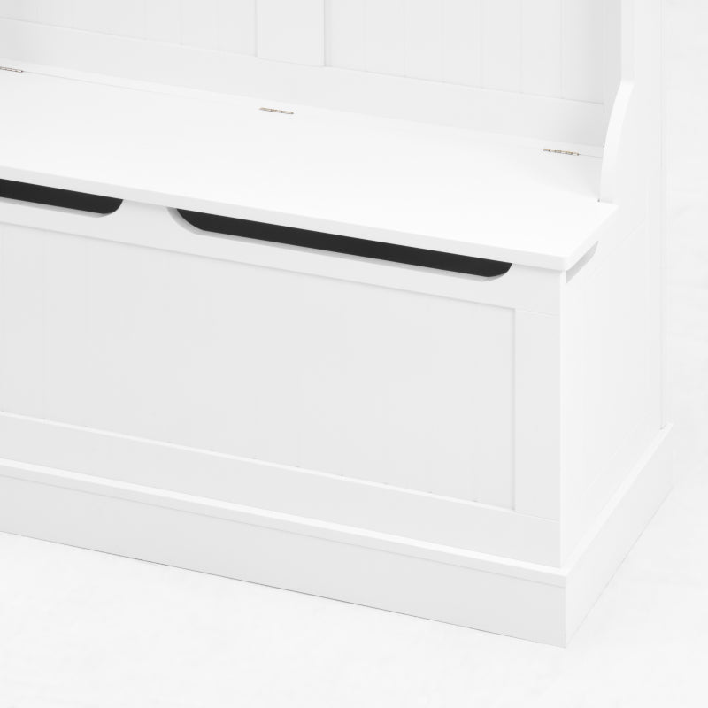 Modern White Hall Tree Bench, Entryway Shoe Storage, 5 Hooks