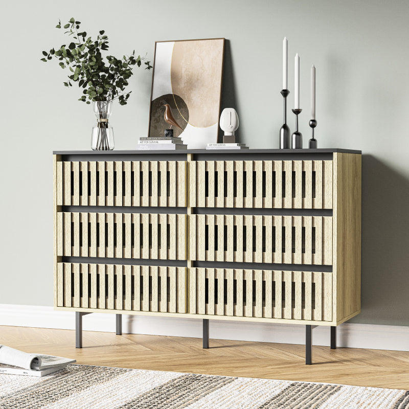Modern Fluted 6-Drawer Bedroom Dresser, Two-Tone Design