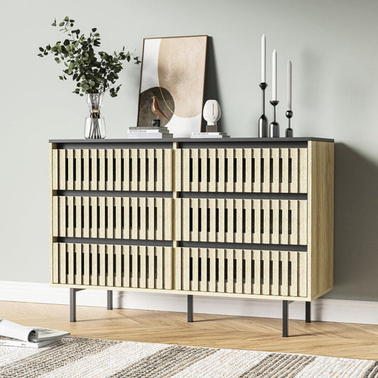 Modern Fluted 6-Drawer Bedroom Dresser, Two-Tone Design