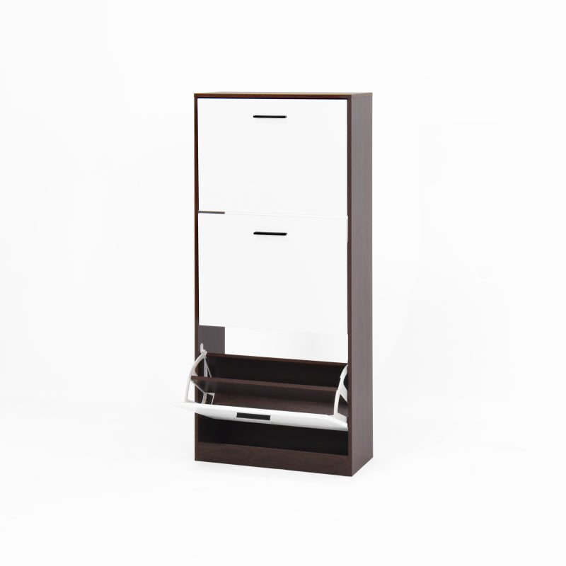 Modern Slim White Shoe Cabinet for Entryway, 3 Flip Drawers
