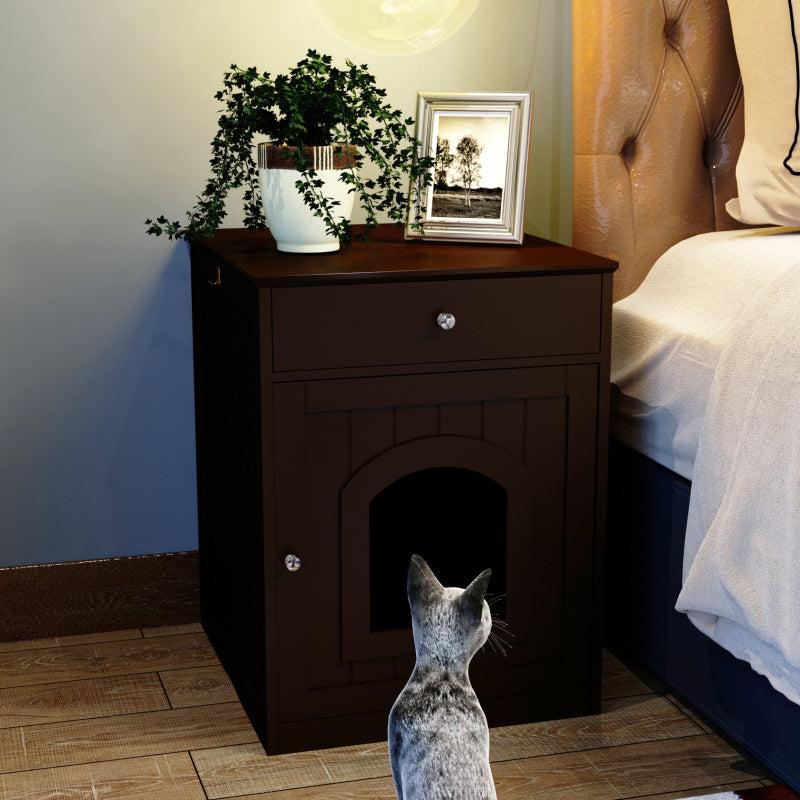 Modern Wood Cat Litter Box End Table, Indoor, Hides Litter
