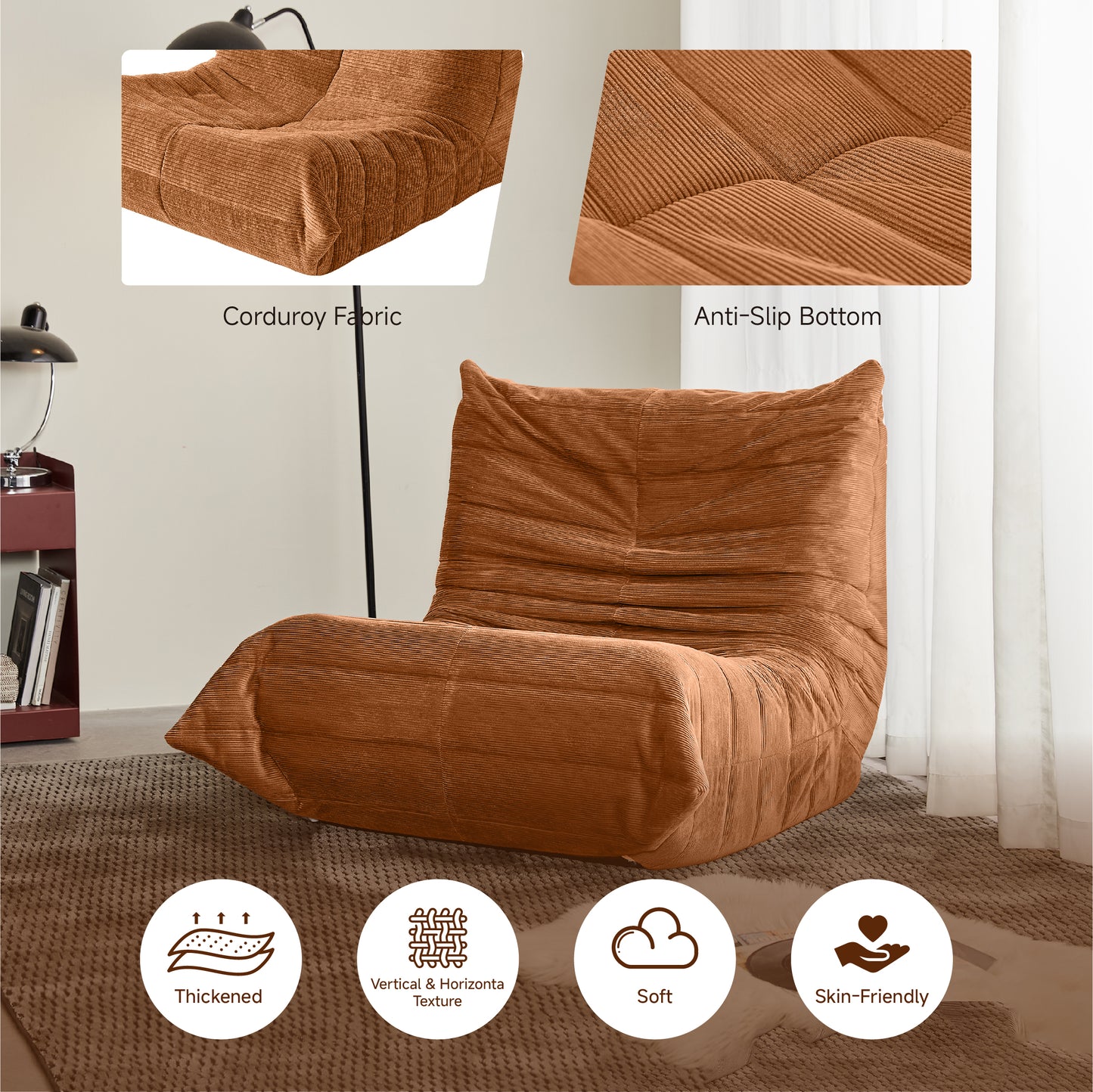 Cozy Teddy Bean Bag Chair for Reading Nooks, Memory Foam