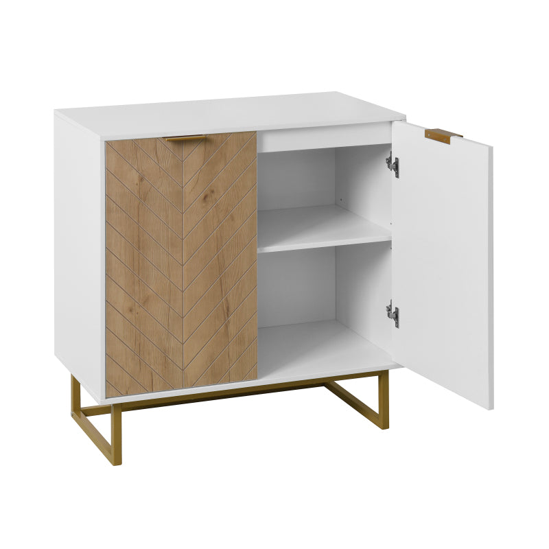 Modern White & Gold Sideboard for Dining, 2-Door Storage