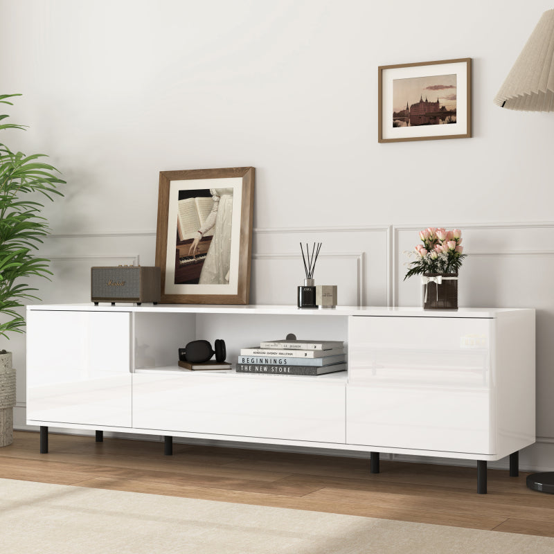 Modern High-Gloss TV Stand for Living Room with Shelves