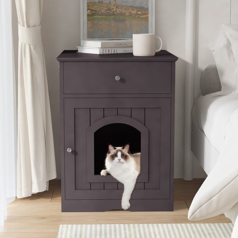 Modern Wood Cat Litter Box End Table, Indoor, Hides Litter
