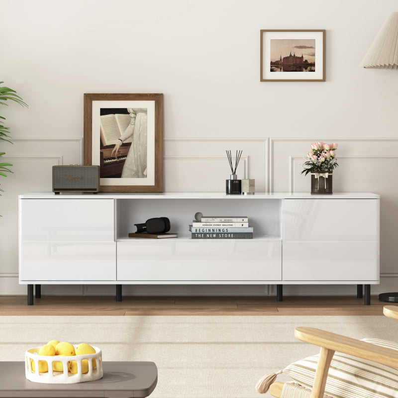 Modern High-Gloss TV Stand for Living Room with Shelves