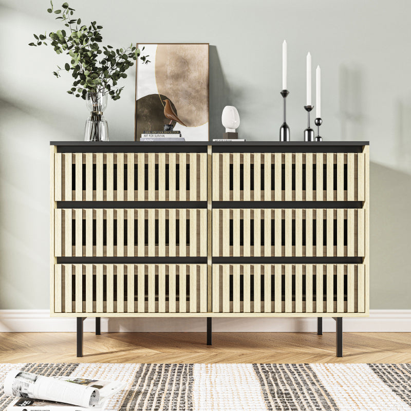 Modern Fluted 6-Drawer Bedroom Dresser, Two-Tone Design