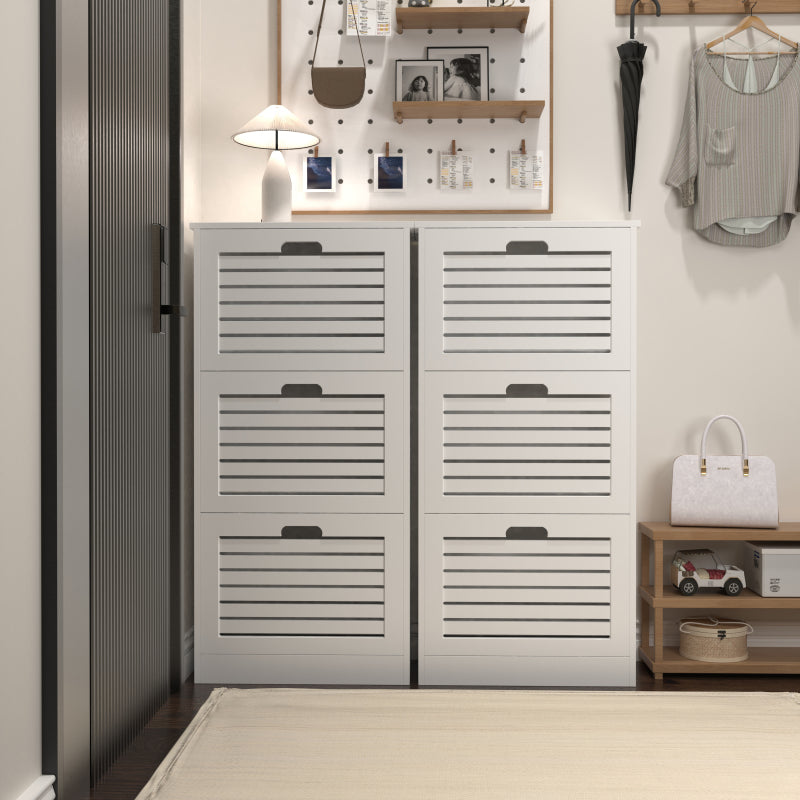 Modern Slim White Shoe Cabinet for Entryway, 3 Flip Doors