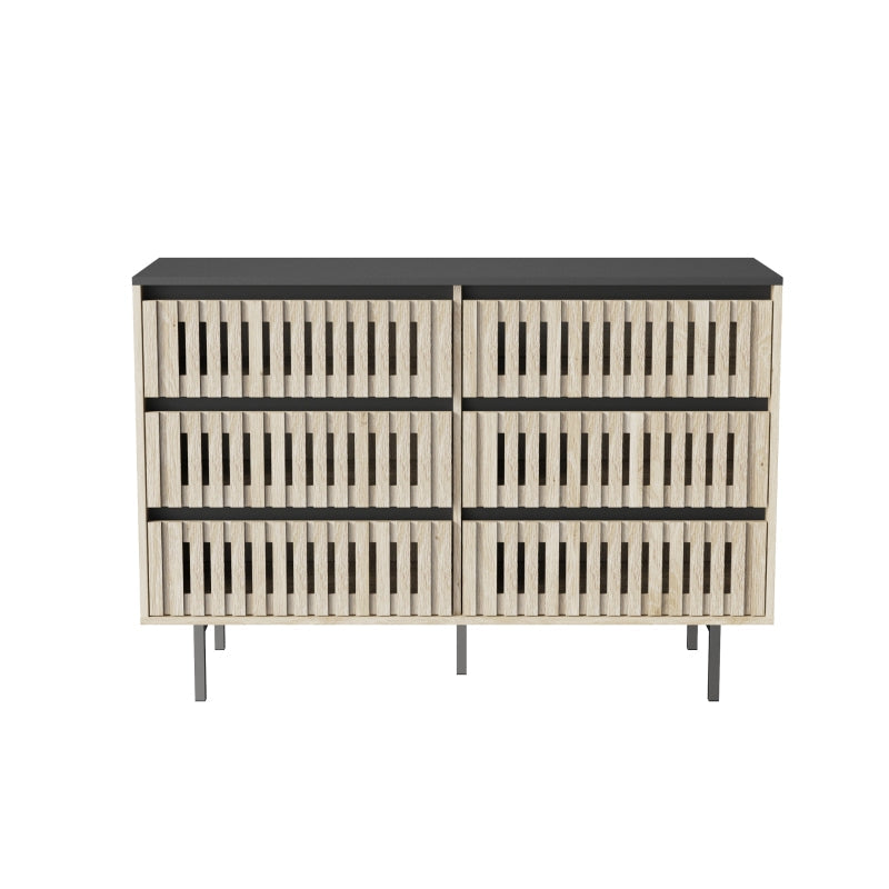 Modern Fluted 6-Drawer Bedroom Dresser, Two-Tone Design