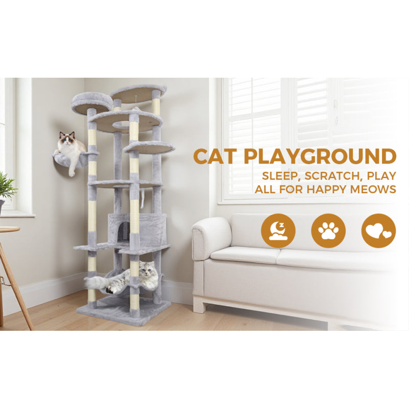Modern Gray Cat Tree for Living Room, Cozy Hideaway