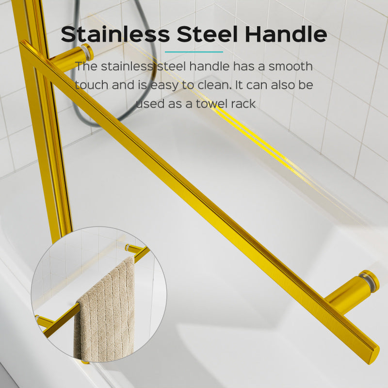 Frameless Folding Tub Door, Brushed Gold, 1/4" Tempered