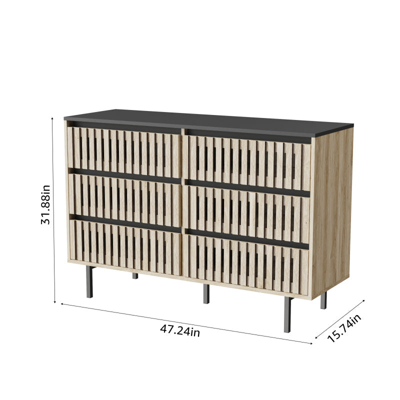 Modern Fluted 6-Drawer Bedroom Dresser, Two-Tone Design