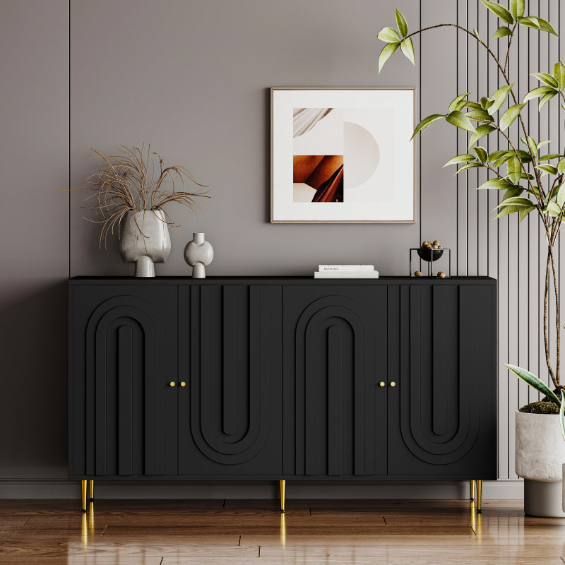 Modern Gray Sideboard for Dining & Entryway, 4-Door Storage