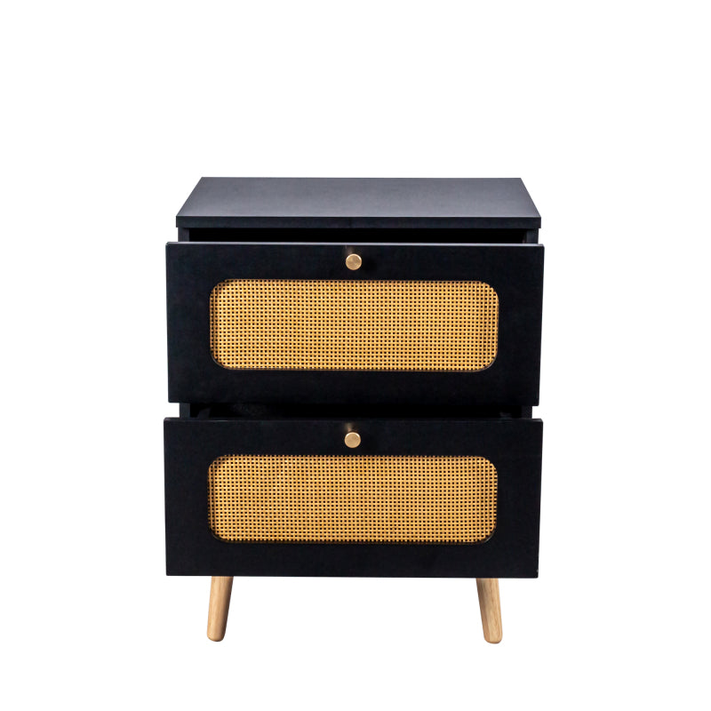Boho Rattan Nightstand for Bedroom with Handwoven Fronts