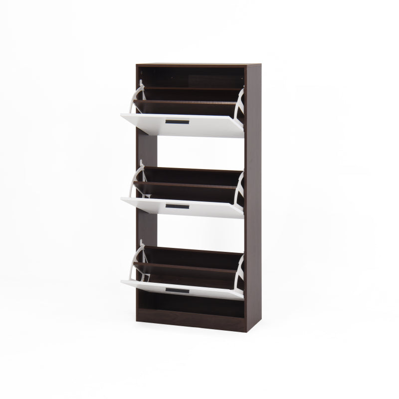 Modern Slim White Shoe Cabinet for Entryway, 3 Flip Drawers