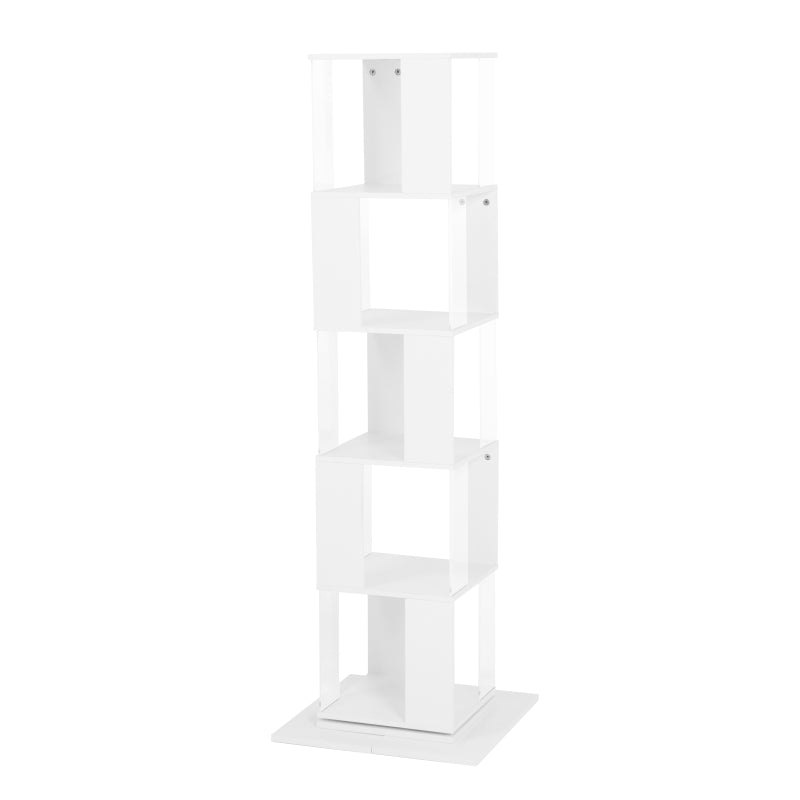 Modern Rotating 5-Tier Bookcase, Living Room, Anti-Tip Base