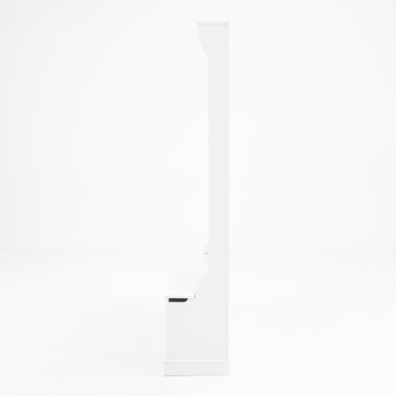 Modern White Hall Tree Bench, Entryway Shoe Storage, 5 Hooks