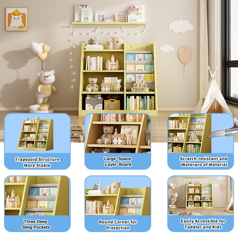 Playful Yellow Bookshelf & Toy Bin for Nursery, Easy Access