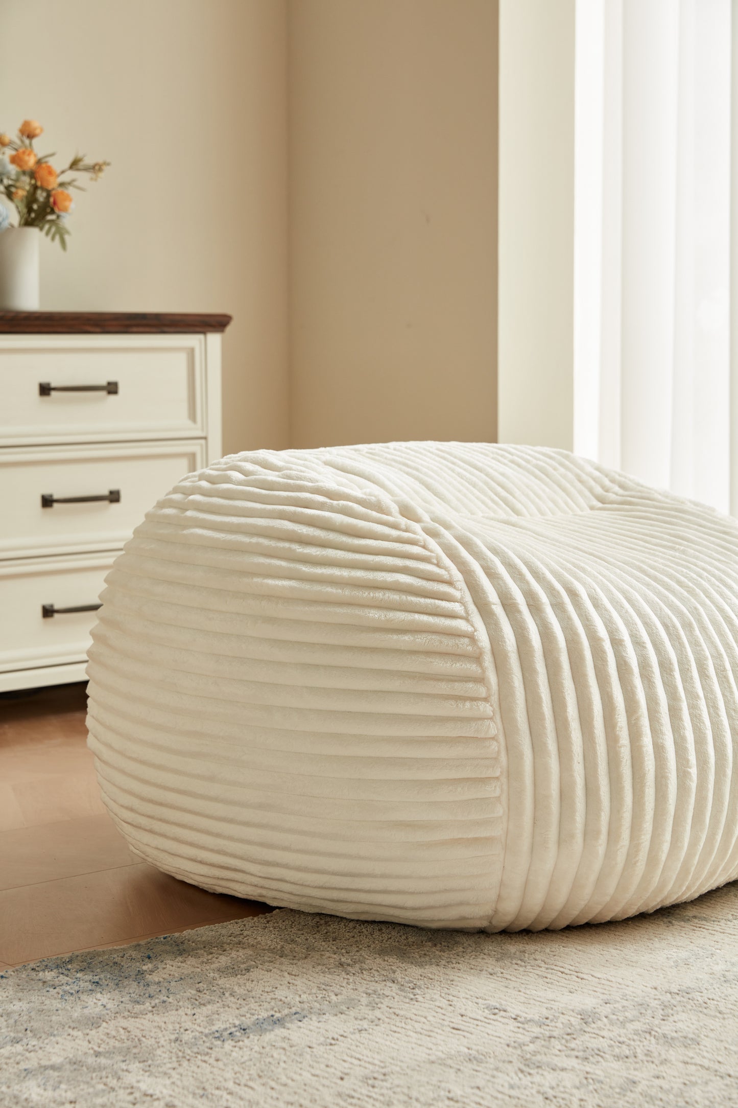 Cozy Off-White Bean Bag Chair for Living Room, Memory Foam